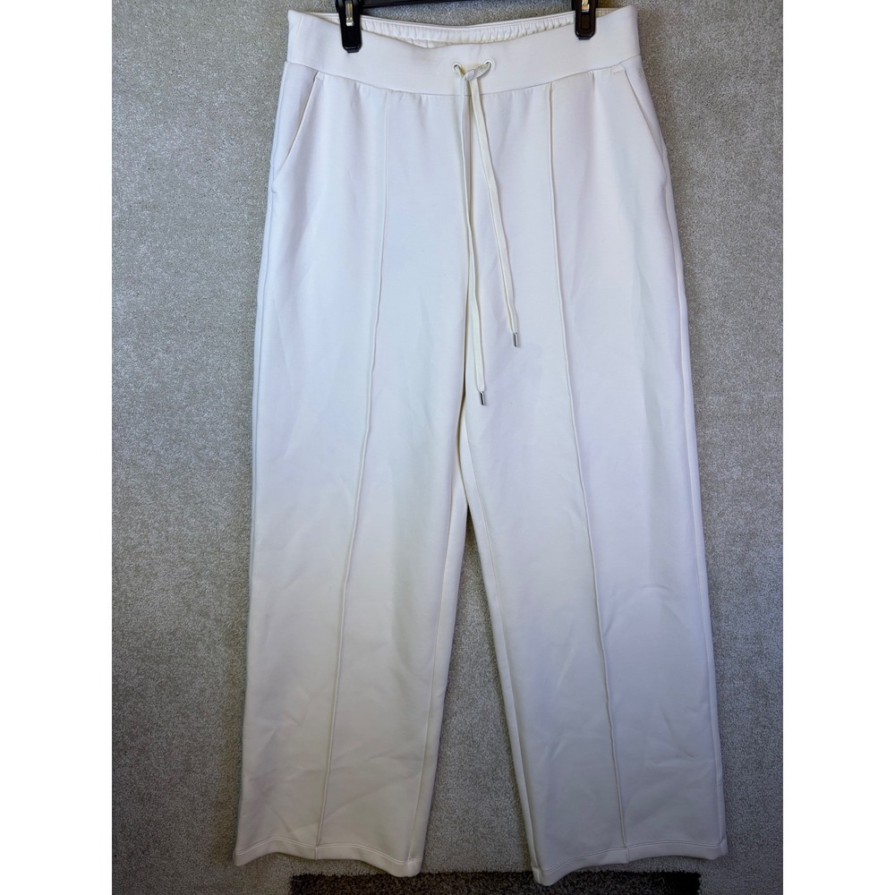 CALIA Wide Leg Pants Womens Large Cream Pintuck Scuba Knit Drawstring Lounge